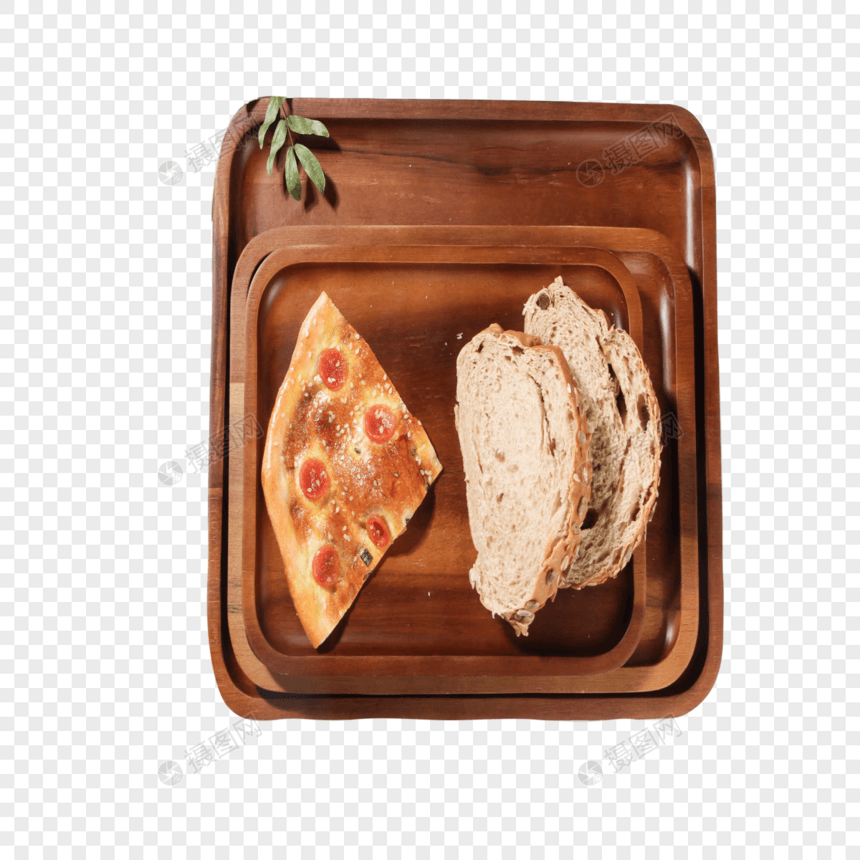简洁日式木质托盘上的面包图片