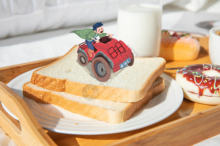 早餐吐司面包推土机插画
