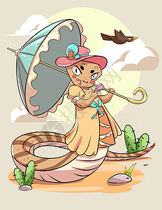小姐十二生肖蛇插画