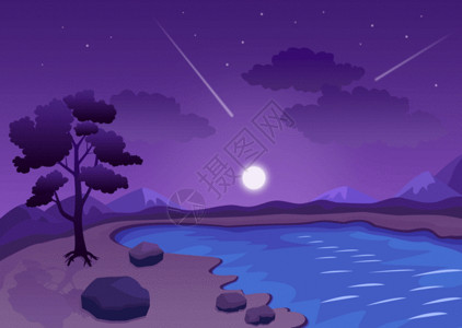 紫色星光夏夜月夜星空河流gif高清图片
