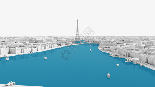 法国梧桐树特色城市模型设计图片
