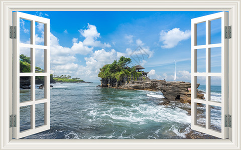 三亚海滨窗外风景设计图片