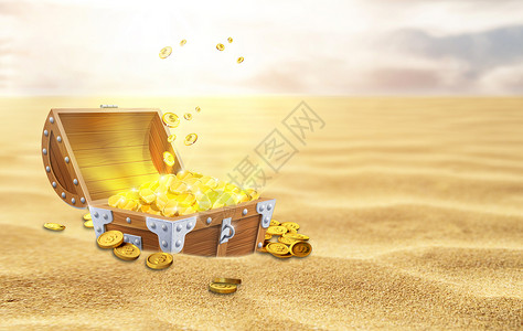 黄金宝箱沙漠中的宝藏设计图片