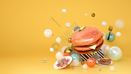 创意汉堡创意漂浮面包场景设计图片