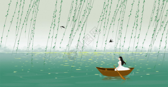 茶叶小素材湖中划船的女孩gif高清图片
