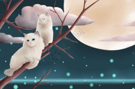 落叶下猫咪月夜下的猫GIF高清图片