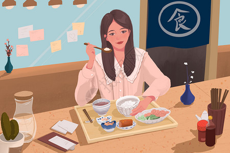 日式碗筷日料美食插画