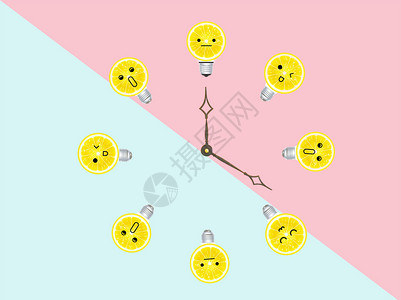 黄色柠檬萱草创意时钟表情设计图片