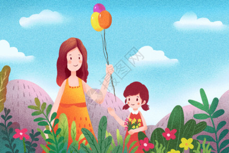 放风筝的父女母女在花丛中玩耍gif高清图片