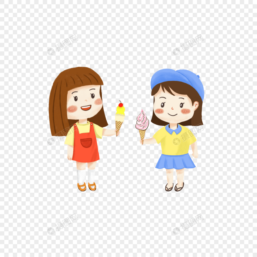 夏日女孩吃冰淇淋手绘图片