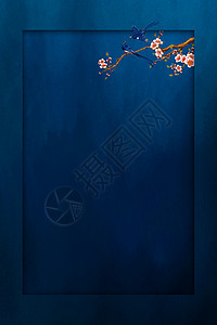蓝色花枝小鸟复古春天背景设计图片