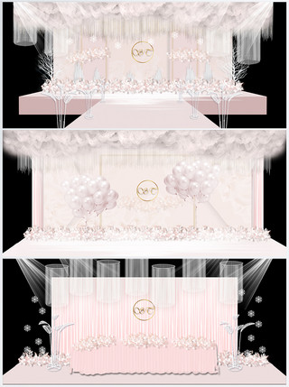 粉色柔色舞台粉色婚礼现场效果图模板