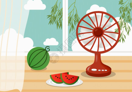 莴苣片西瓜风扇处暑GIF高清图片