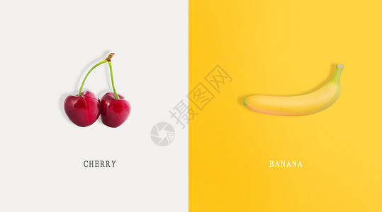 剥开的香蕉与完整的香蕉水果樱桃与香蕉设计图片