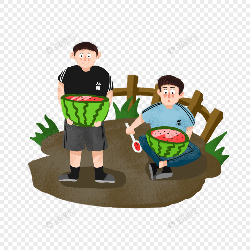 吃西瓜的男孩图片
