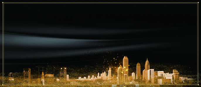 大气黑金边框黑金城市背景设计图片