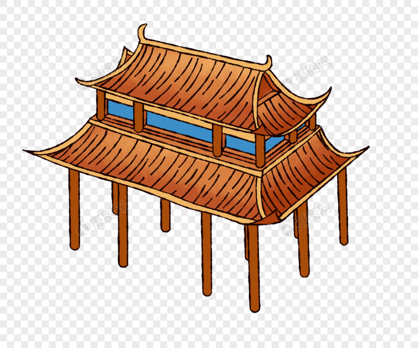 手绘卡通古代建筑图片