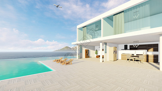 山飞机游泳池休闲白色别墅设计图片