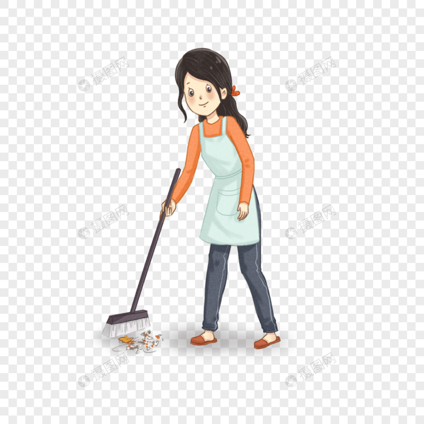 扫地的女人图片