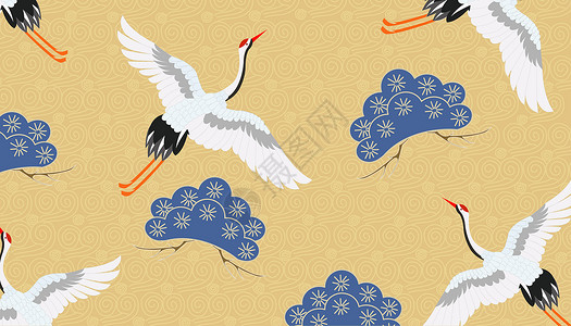 青铜器纹饰日式和风仙鹤插画