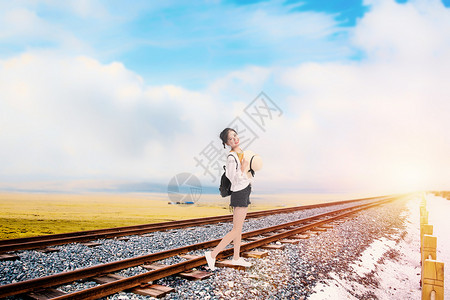 铁路站美女旅行设计图片