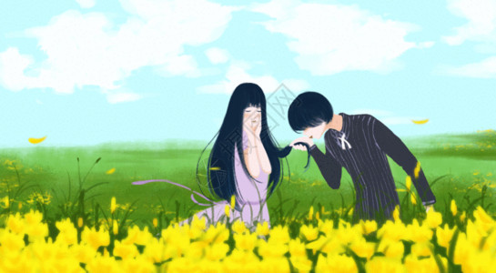 花丛中的男人和女人情人节gif高清图片