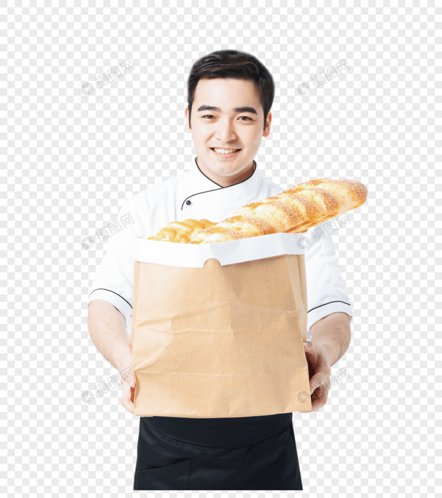 西餐厨师拿着面包图片