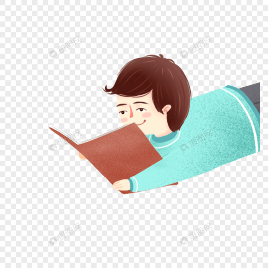 趴着看书的男孩图片