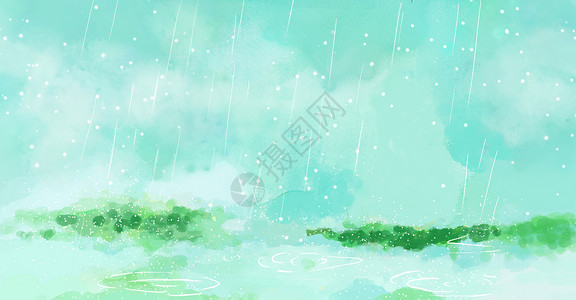 手绘水墨背景雨天设计图片