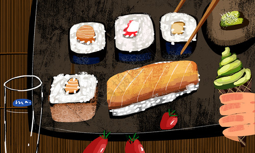 餐厅午餐活动寿司插画