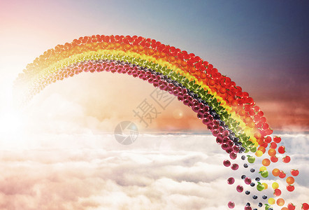 香草色天空白云云端的果蔬彩虹桥设计图片