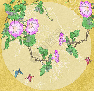中国风国潮工笔牵牛花花卉图背景图片