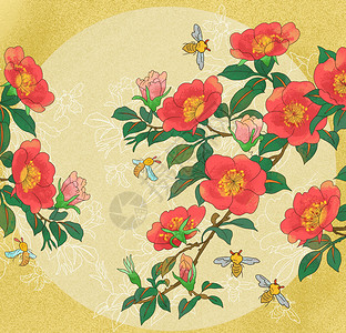 中国风国潮工笔红牡丹花卉图背景图片