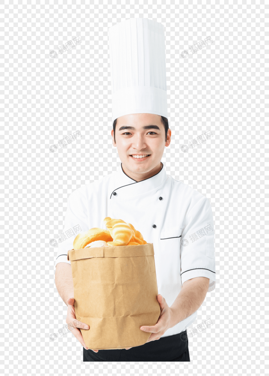 拿着面包的厨师图片