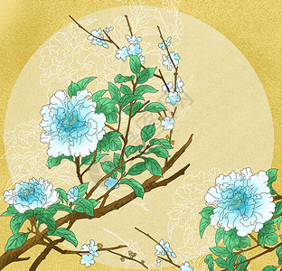 中国风国潮工笔蓝莲花花卉背景图片