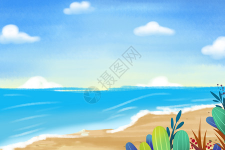 海景插画插画海滩背景设计图片