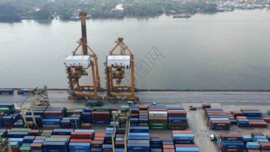 集装箱仓储无人机航拍曼谷港口集装箱港口起重机GIT高清图片