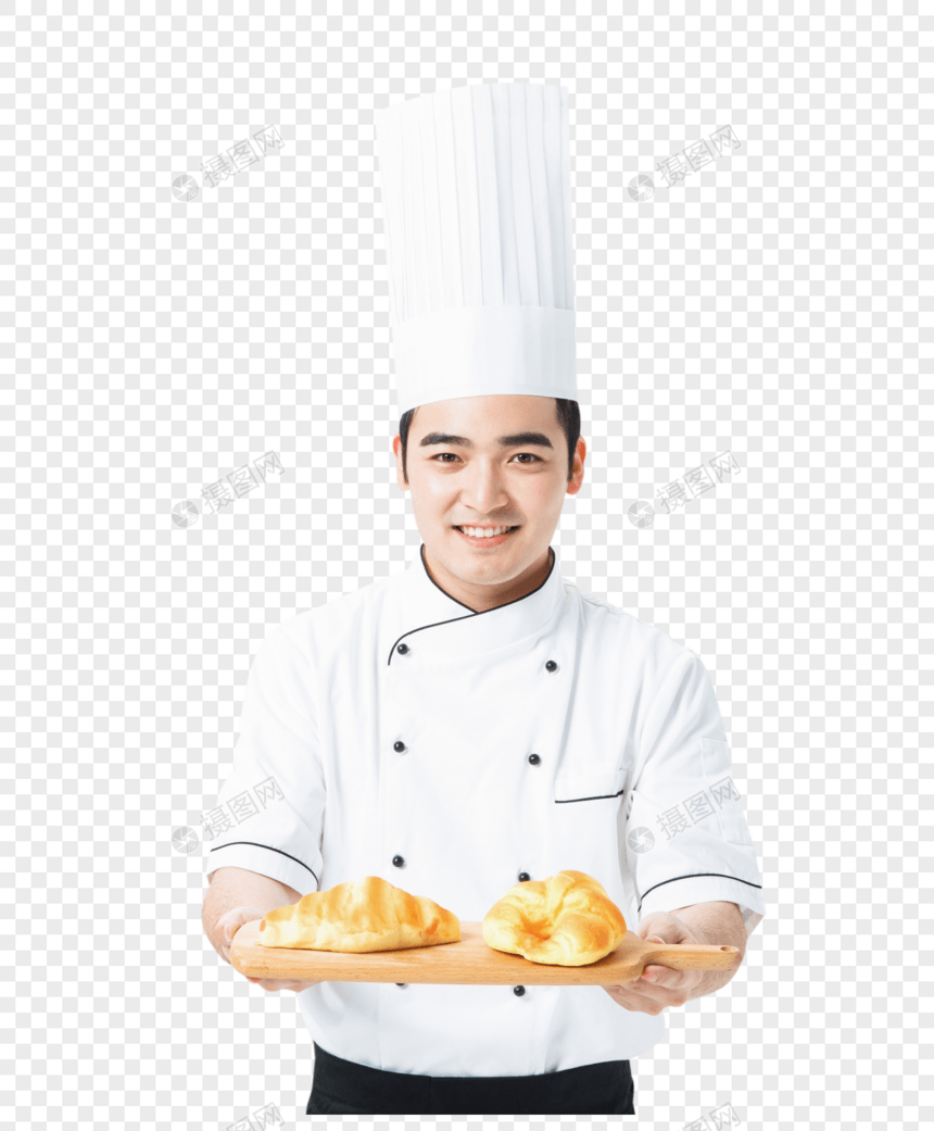 厨师拿着面包图片