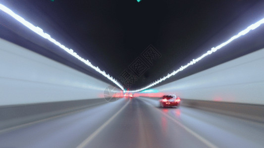 红色光影汽车隧道延时光影穿梭GIF高清图片
