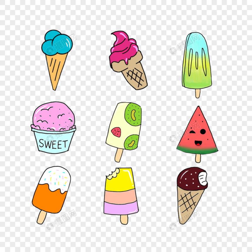 手绘卡通可爱夏日清凉冰淇淋雪糕图片