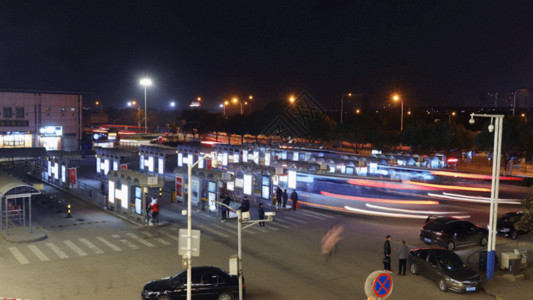 低碳汽车城市公交车站延时GIF高清图片