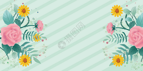 绿色鲜花花束插画鲜花背景设计图片
