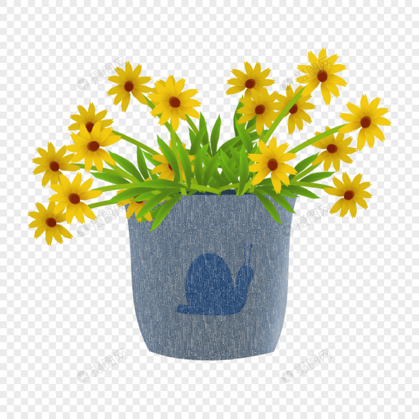 一盆黄色的花朵图片