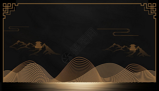 波浪黑色边框中国风纹理线条设计图片