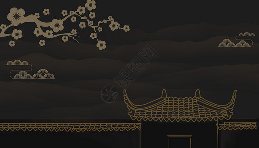 中式庭院夜景黑金中式建筑设计图片