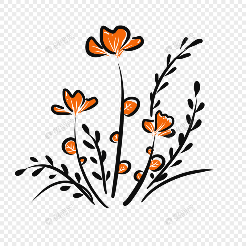 橙色简约线条花丛图片