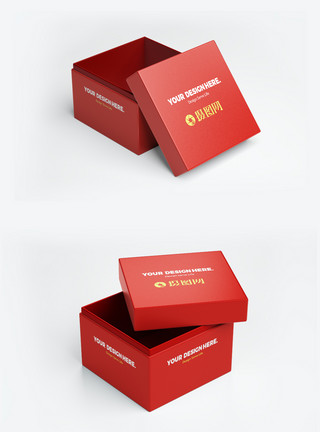 长方体素材红色包装盒子样机模板