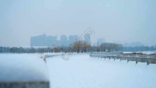 林间木栈道冬天雪景GIF高清图片