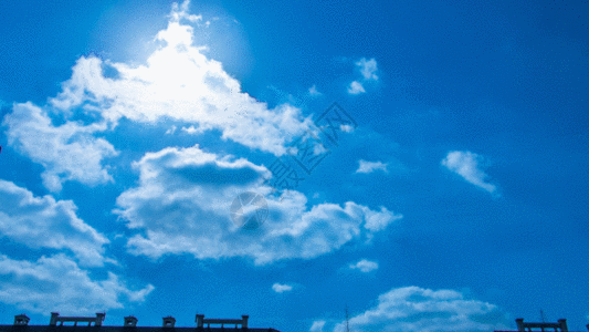 晴朗天空白云随风飘走GIF图片