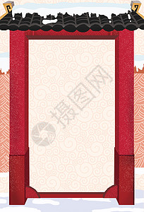 手绘游乐园大门中国风背景设计图片